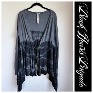 Black Hearts Brigade Women's Long Sleeve Tie Dye Tie Front Cardigan Top in Gray